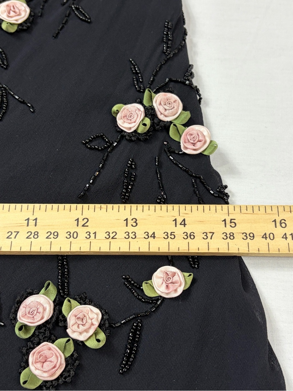 Sue Wong Vintage "Rare" Black Silk Floral Rosette Beaded Dress Size 6 Romantic - Picture 11 of 16
